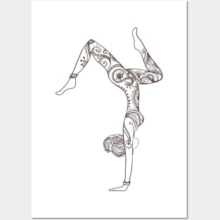 Yoga handstand with patterned girl Posters and Art